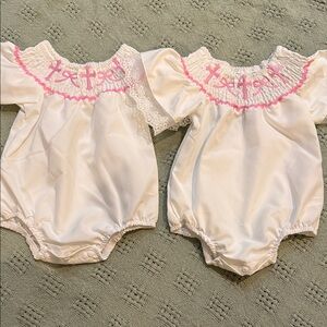 White Baby Girls' Smocked Romper with Pink Trim